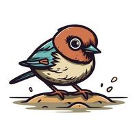 Cartoon illustration of a cute little bird sitting on the ground. vector