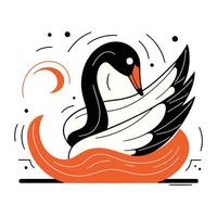 Swan in the sea. Vector illustration in a flat style.