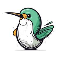 Cute cartoon bird with open wings. Vector illustration on white background.