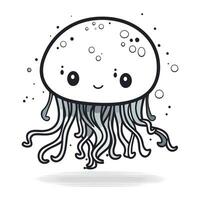 Cute cartoon jellyfish. Vector illustration isolated on white background.