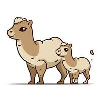 Camel and lamb. Vector illustration. Cute cartoon animal.