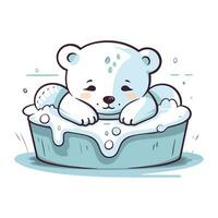 linda polar oso dormido en el hielo cubo. vector ilustración.