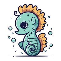 Cute cartoon seahorse. Vector illustration on white background.