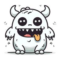 funny cartoon monster with horns and a big smile. vector illustration