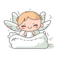 Cute little angel sleeping on pillow. Vector illustration in cartoon style.