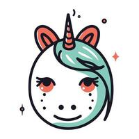 linda dibujos animados unicornio. vector ilustración en garabatear estilo.