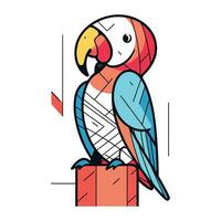 Parrot with a gift box. Vector illustration in cartoon style.