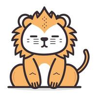 Cute lion sitting. Vector illustration in doodle style.