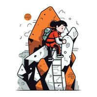 Climber climbing up the mountain. Vector illustration in flat style