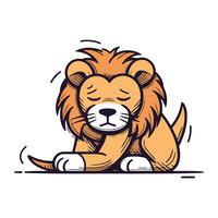 Cute cartoon lion. Vector illustration. Isolated on white background.