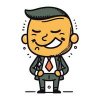 Cartoon happy businessman with hands in pockets. Vector illustration. Business concept.
