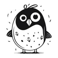 Cute cartoon owl. Black and white vector illustration isolated on white background.