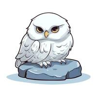 Owl sitting on a rock. Vector illustration isolated on white background.