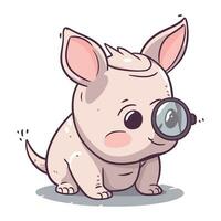 Cute little dog with magnifying glass. Vector cartoon illustration.