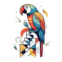 Vector illustration of parrot. Colorful parrot and geometric background.
