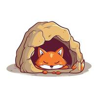 Cute cartoon fox sleeping in a dog house. Vector illustration.