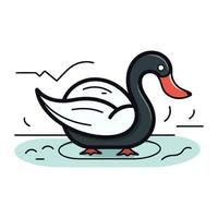 Black swan on the water. Vector illustration in flat style.