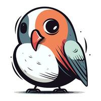 Funny cartoon bullfinch on white background. Vector illustration.