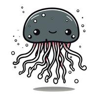 Cute jellyfish cartoon character. Vector illustration on white background.