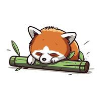 linda dibujos animados rojo panda acostado en bambú. vector ilustración.