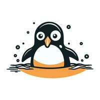 Cute penguin in the sea. Vector illustration on white background.