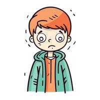 Sad boy in jacket. Vector illustration in doodle style.