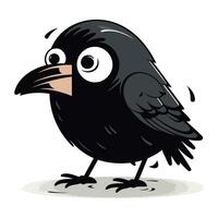 Cute black crow isolated on a white background. Vector illustration.