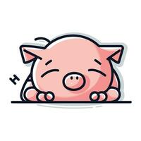 Vector illustration of cute pig. Line art style. Isolated on white background.