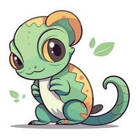 Cute little chameleon on white background. Vector illustration.