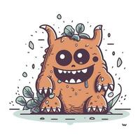 Funny monster with green leaves. Vector illustration for your design.