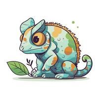 Cute cartoon chameleon. Vector illustration on white background.