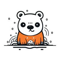 linda dibujos animados panda sentado en el agua. vector ilustración.