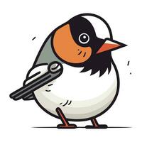 Cartoon vector illustration of a cute little penguin holding a stick