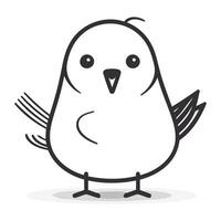 Cute cartoon bird. Black and white vector illustration isolated on white background.