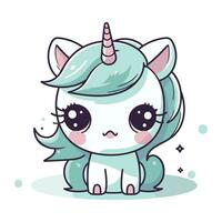 linda pequeño unicornio con cuerno kawaii personaje vector ilustración diseño
