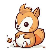 Cute little squirrel sitting on the ground. Vector cartoon illustration.
