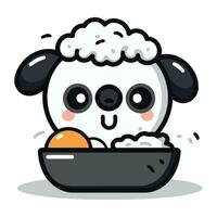 Cute panda with egg in bowl. Vector illustration in cartoon style