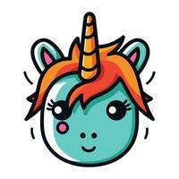 Cute unicorn head. Vector illustration in cartoon style. Isolated on white background.