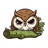 Cute cartoon owl sitting on a tree branch. Vector illustration.