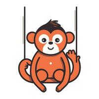 Cute monkey on swing. Vector illustration in flat cartoon style.