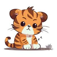 Cute cartoon tiger. Vector illustration isolated on a white background.