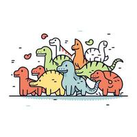 Cute dinosaurs. Hand drawn doodle vector illustration. Funny cartoon dinosaurs.