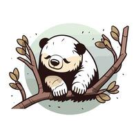 Cute panda bear sitting on tree branch. Vector illustration.