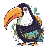 Cartoon toucan. Hand drawn vector illustration isolated on white background.