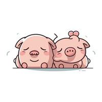 Vector illustration of two cute pigs in love. Isolated on white background.