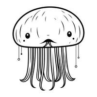 cute jellyfish animal cartoon vector illustration graphic design in black and white