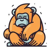 Cute monkey sitting on the ground. Vector illustration in cartoon style.