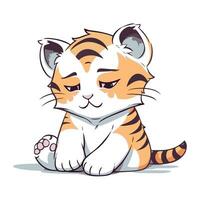 Cute little tiger isolated on white background. Cartoon vector illustration.