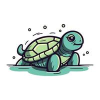 Cute cartoon sea turtle. Vector illustration on a white background.