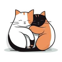 Cute cat and cat sitting on white background. Vector illustration.
